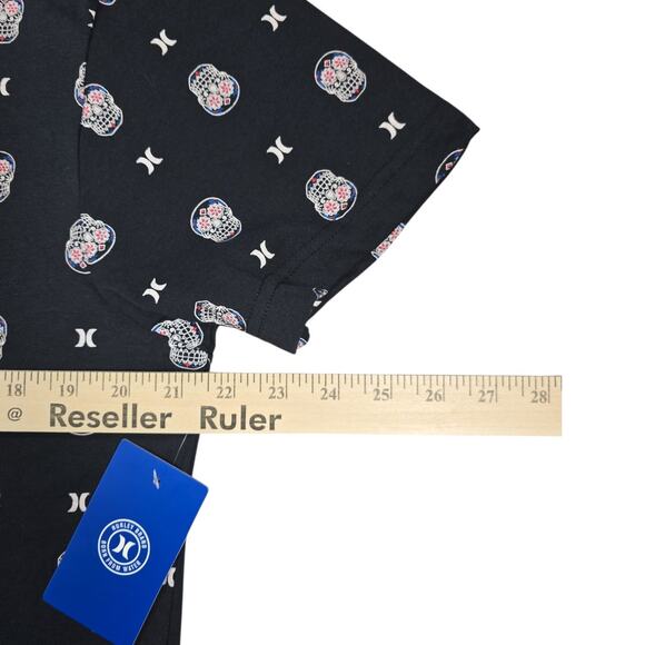 Hurley Black Graphic T-Shirt Mens Medium Day of the Dead Sugar Skull Calavera - Picture 7 of 9